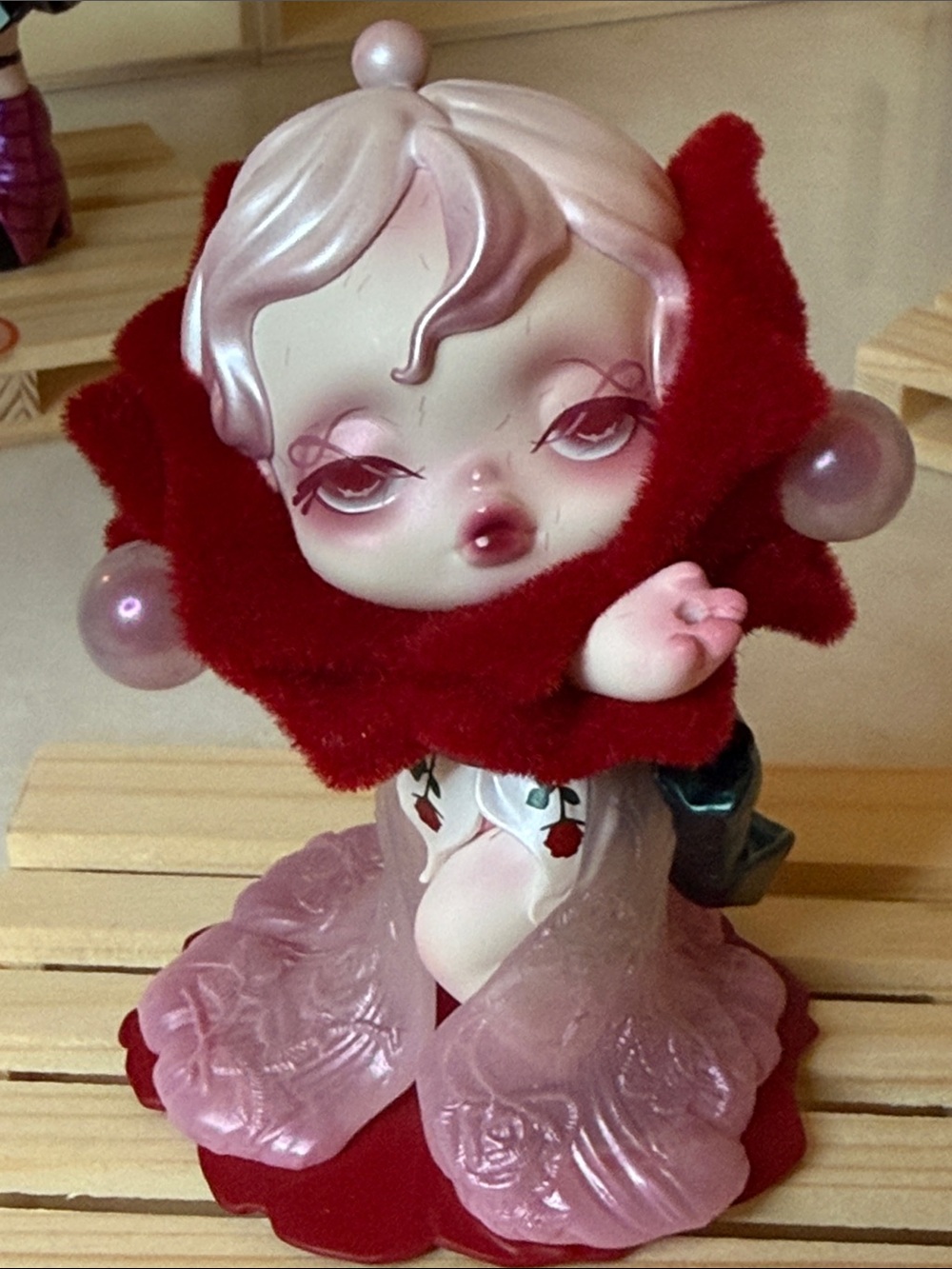 Collectible Skullpanda  Pink and Red Resin Figurine - Decorative Home Accent